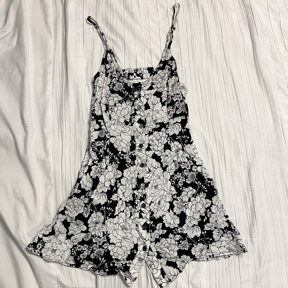Black and white floral mini dress